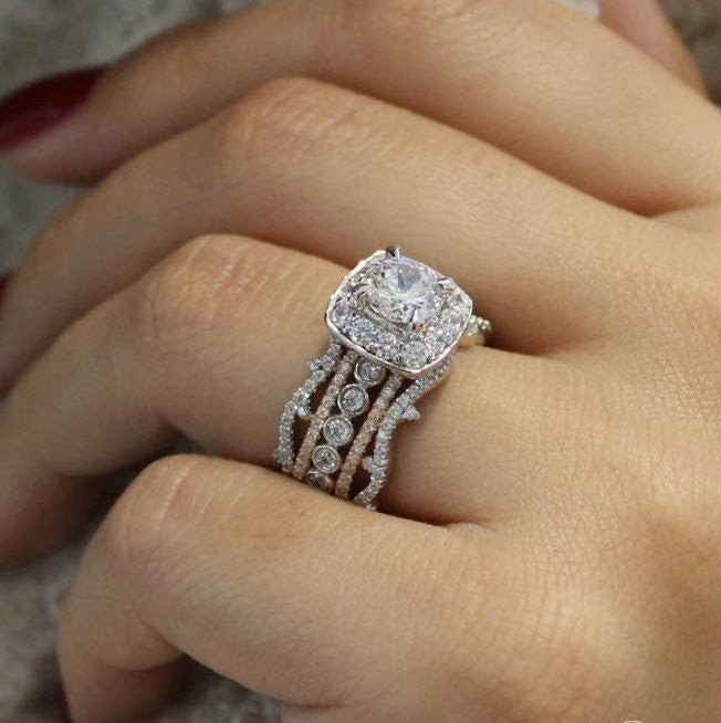 Zhiwen 3D Rose Ring CZ Simulated Diamond Ring Rose Ring Rose Flower Ring  for Women Eternity Wedding Ring 18K Rose Engagement Di - 3D Rose Ring CZ  Simulated Diamond Ring Rose Ring